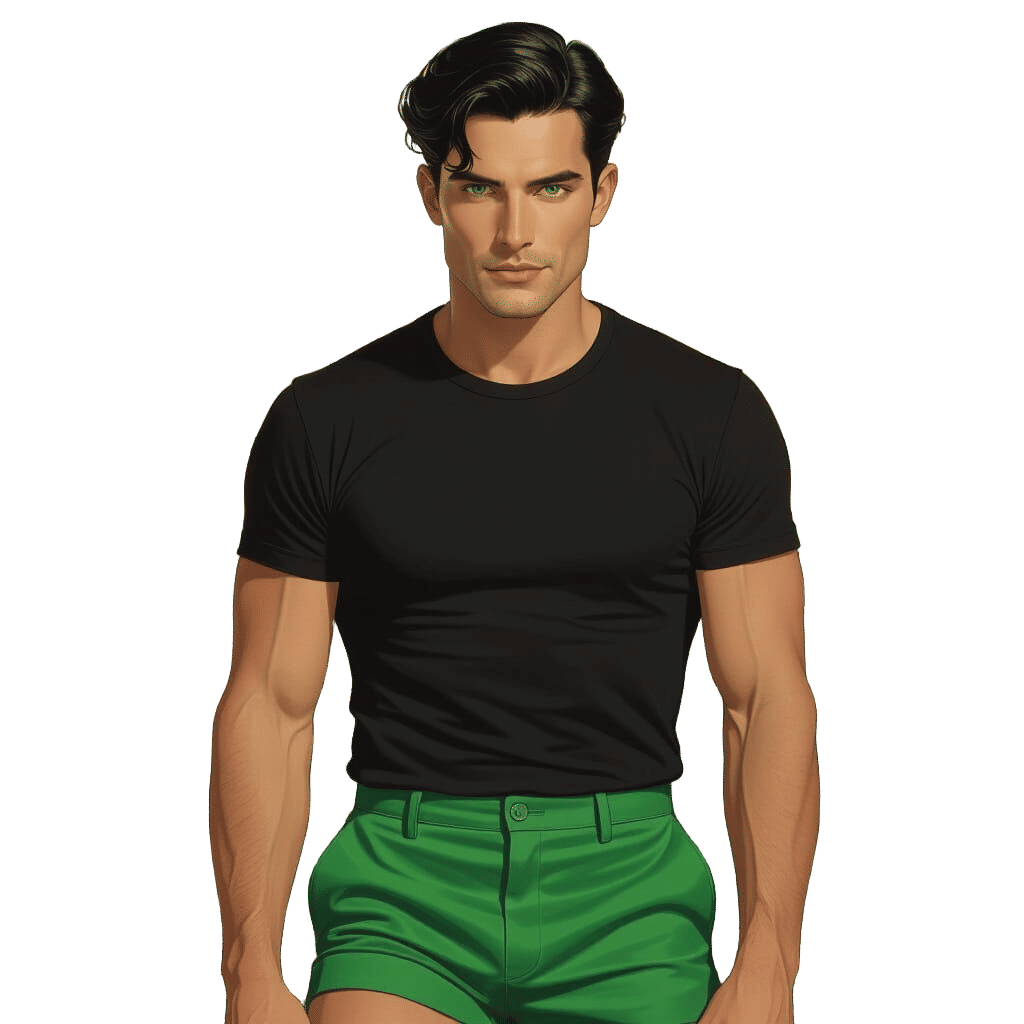 Man with Green Eyes in Black T-Shirt Portrait