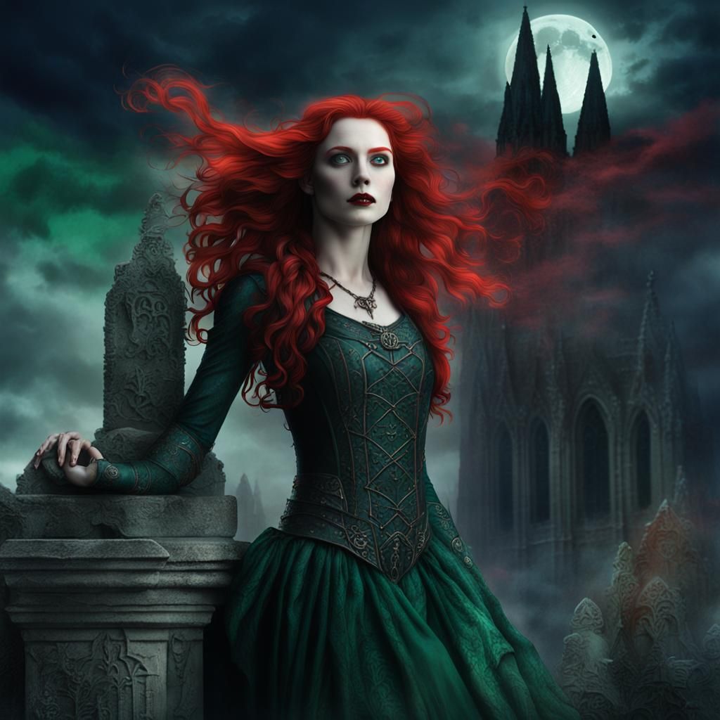 Redhead Vampire Emerges from Gothic Shadows