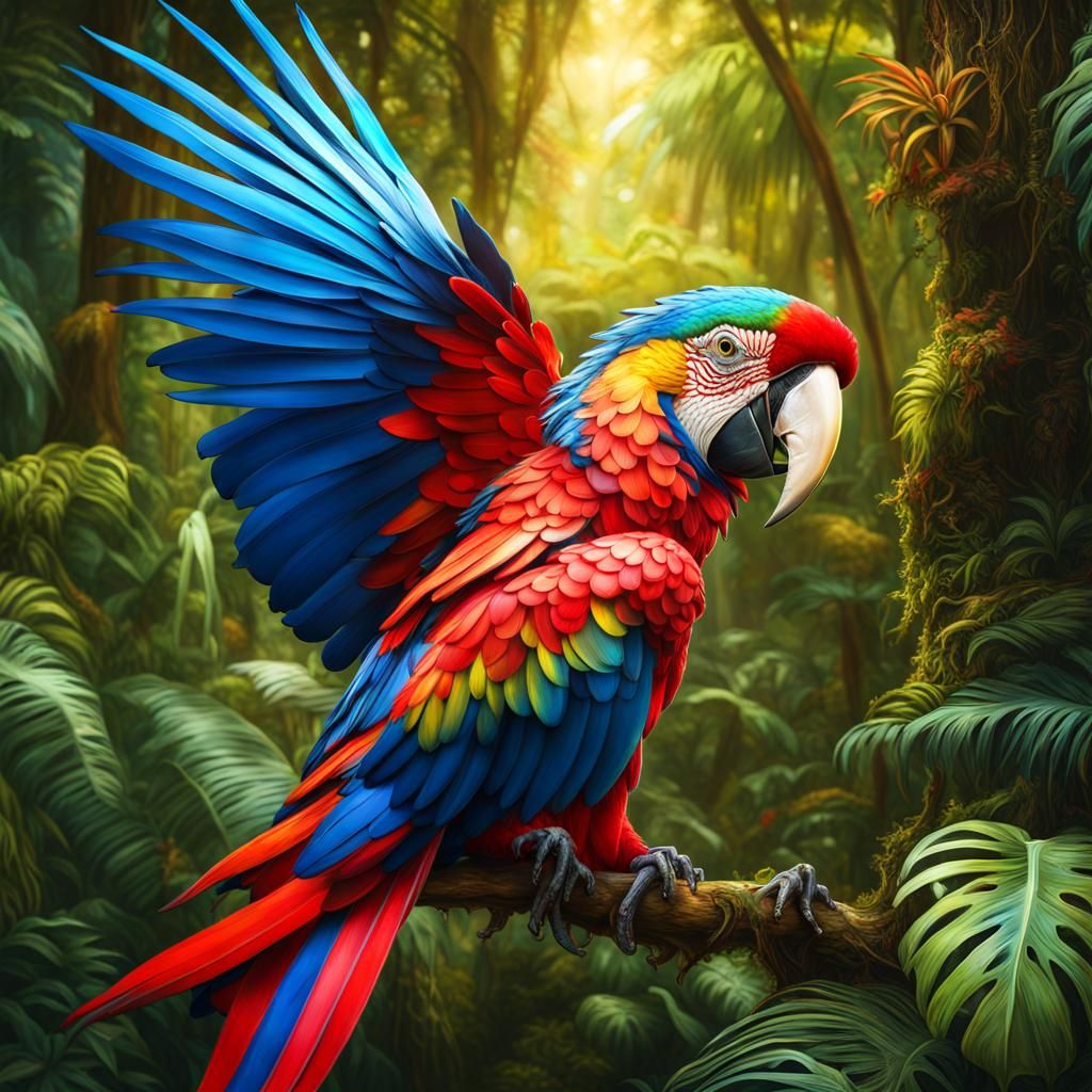 Blown Glass Macaw in Jungle Fantasy