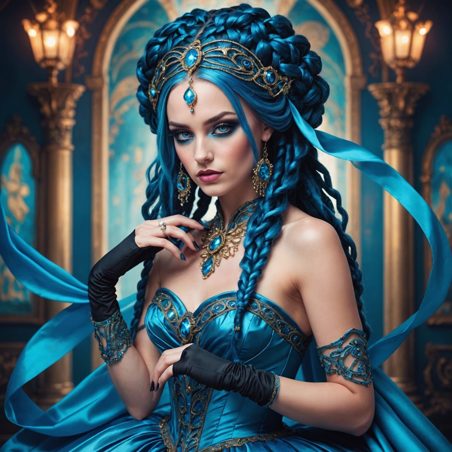 Woman with Blue Hair at Masquerade Ball