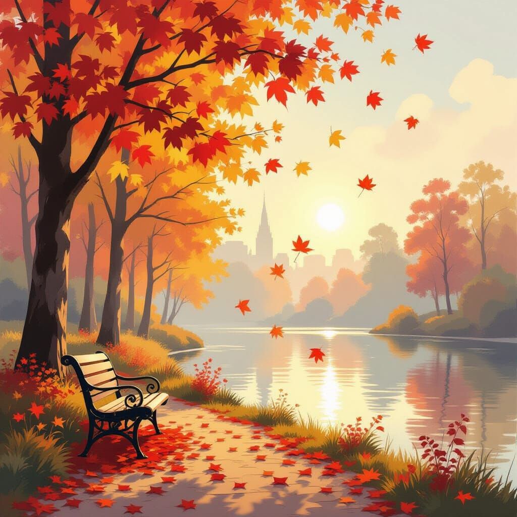 Airy Oil Painting of a Detailed Fall Scene