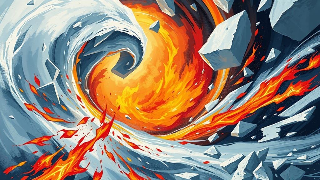 Cosmic Clash: Swirling Vortex of Ice and Flame