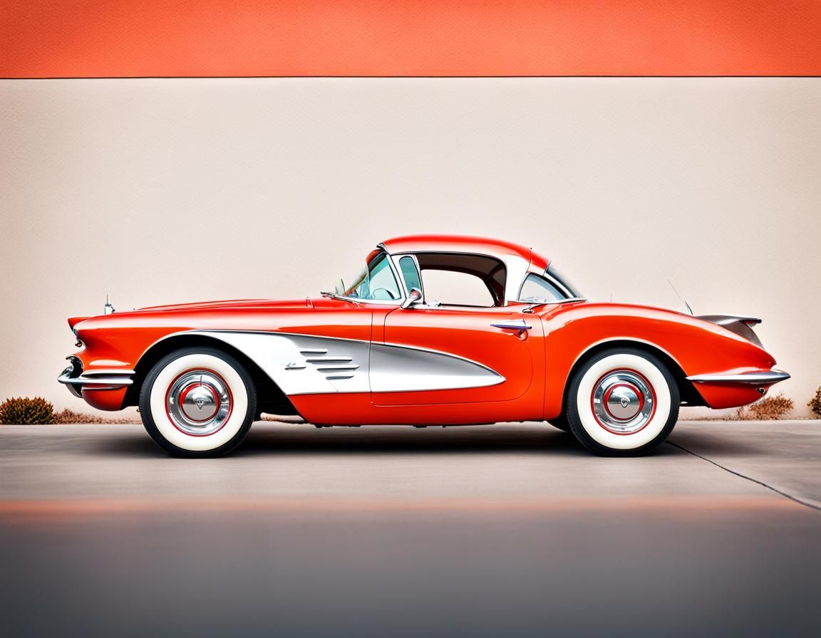 1959 Chevrolet Corvette in Retro Mid Century Modern Setting