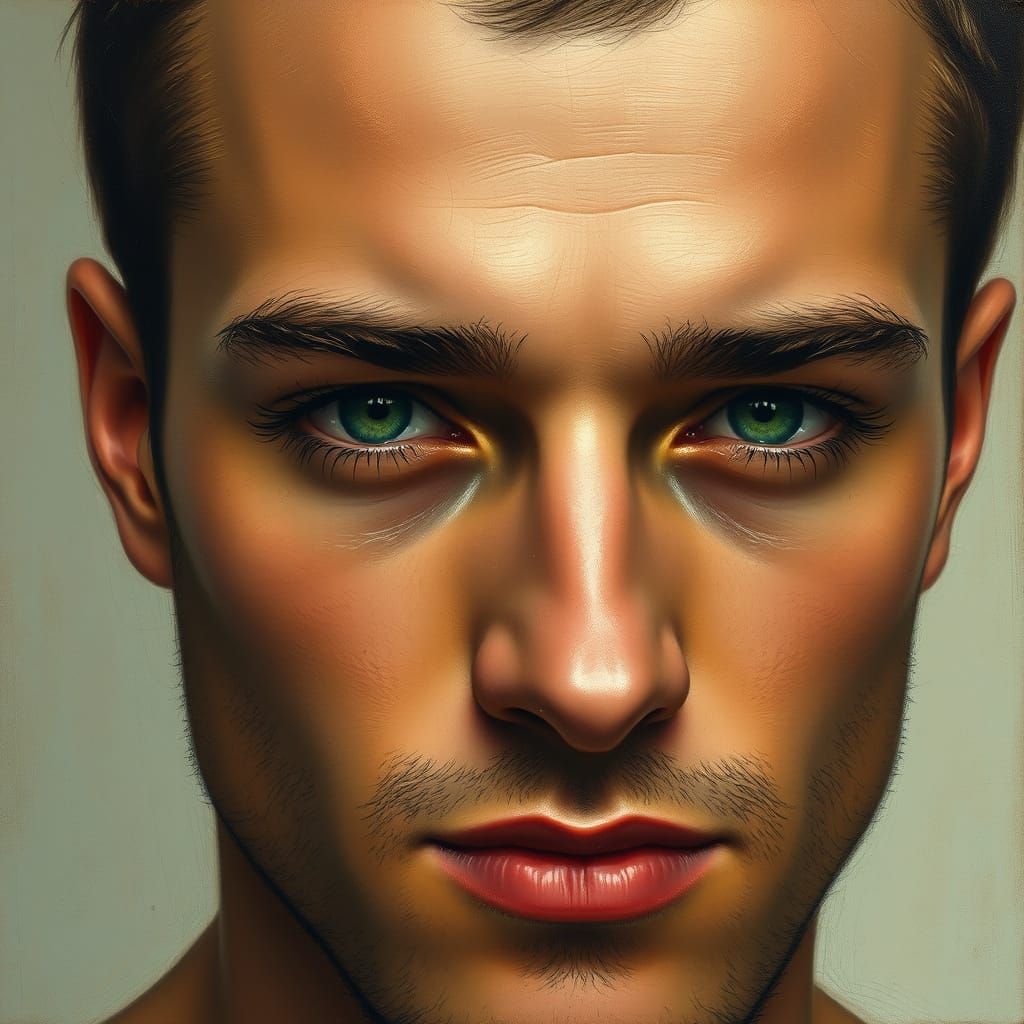 Handsome Man's Emerald Green Eyes in Dramatic Baroque Style