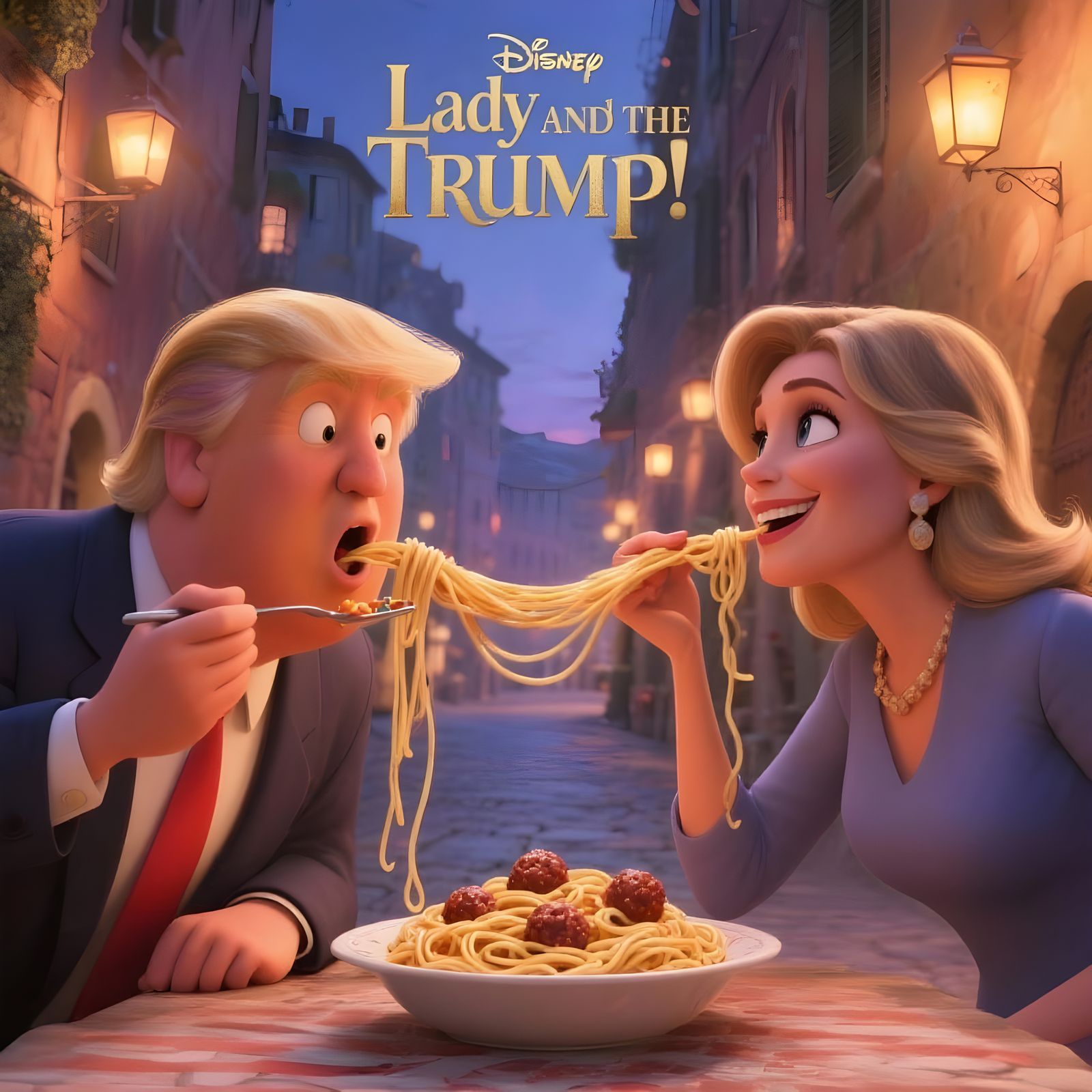 Disney-Style Movie Poster: Trump Spaghetti Scene