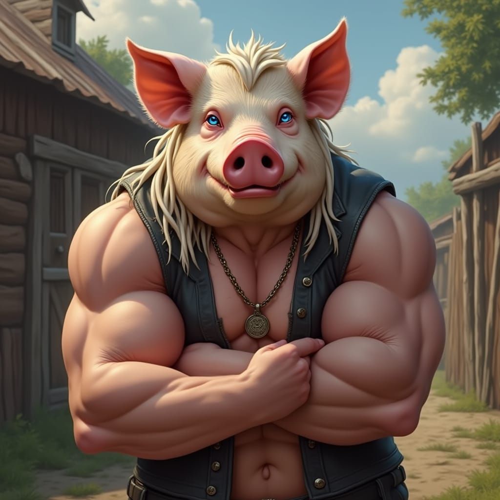Handsome Pig Man with Dreadlocks in Fantasy Realism