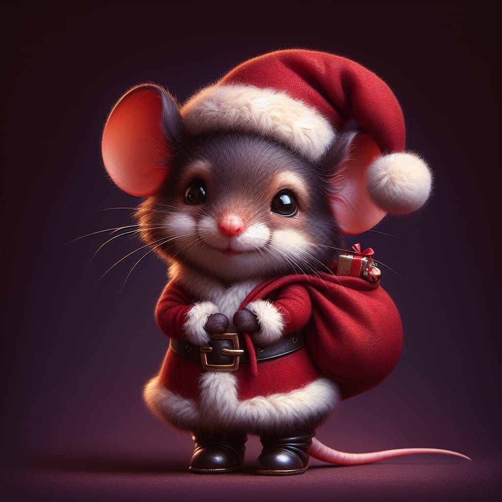 Adorable Santa Mouse in Rich Winter Colors