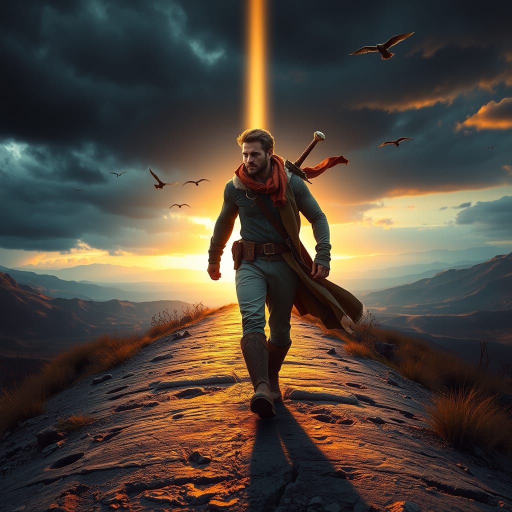 Confident Hero Embarks on Epic Journey to Triumph