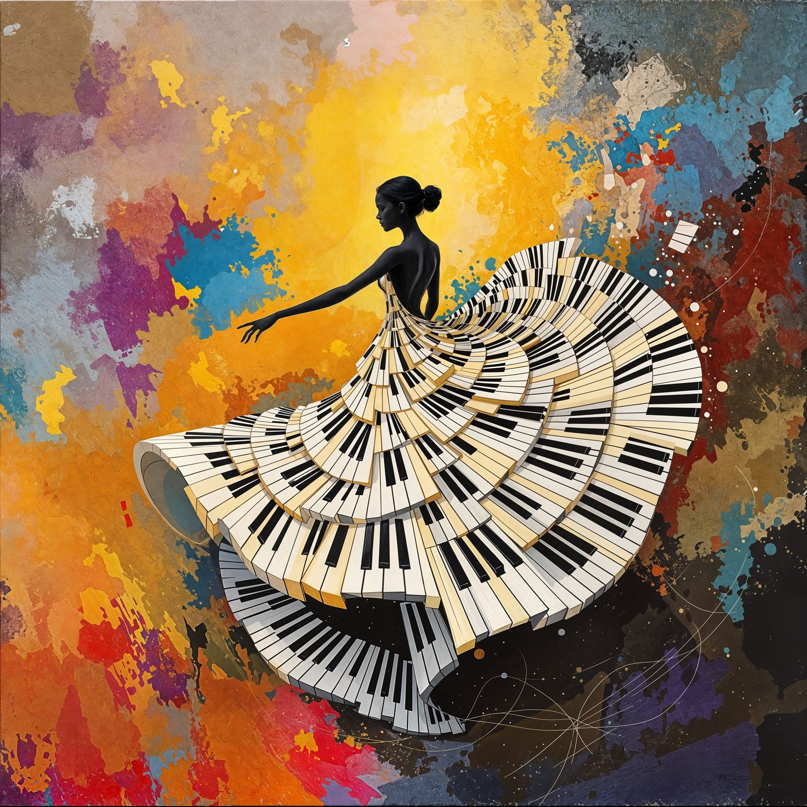 Vibrant Impressionist Dance of Keyboard Couture