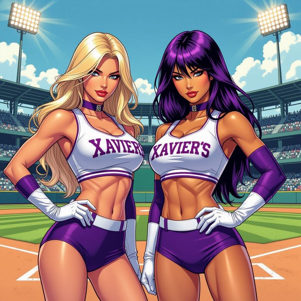 Xavier's Cheerleaders: Emma Frost & Psylocke on Baseball Fie...