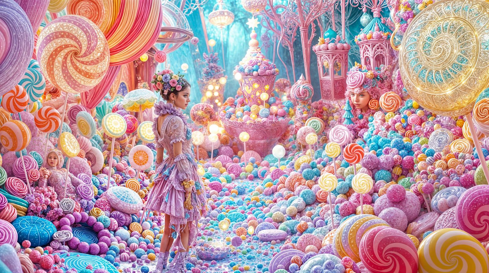 Surreal Candy World Landscape with a Wanderer