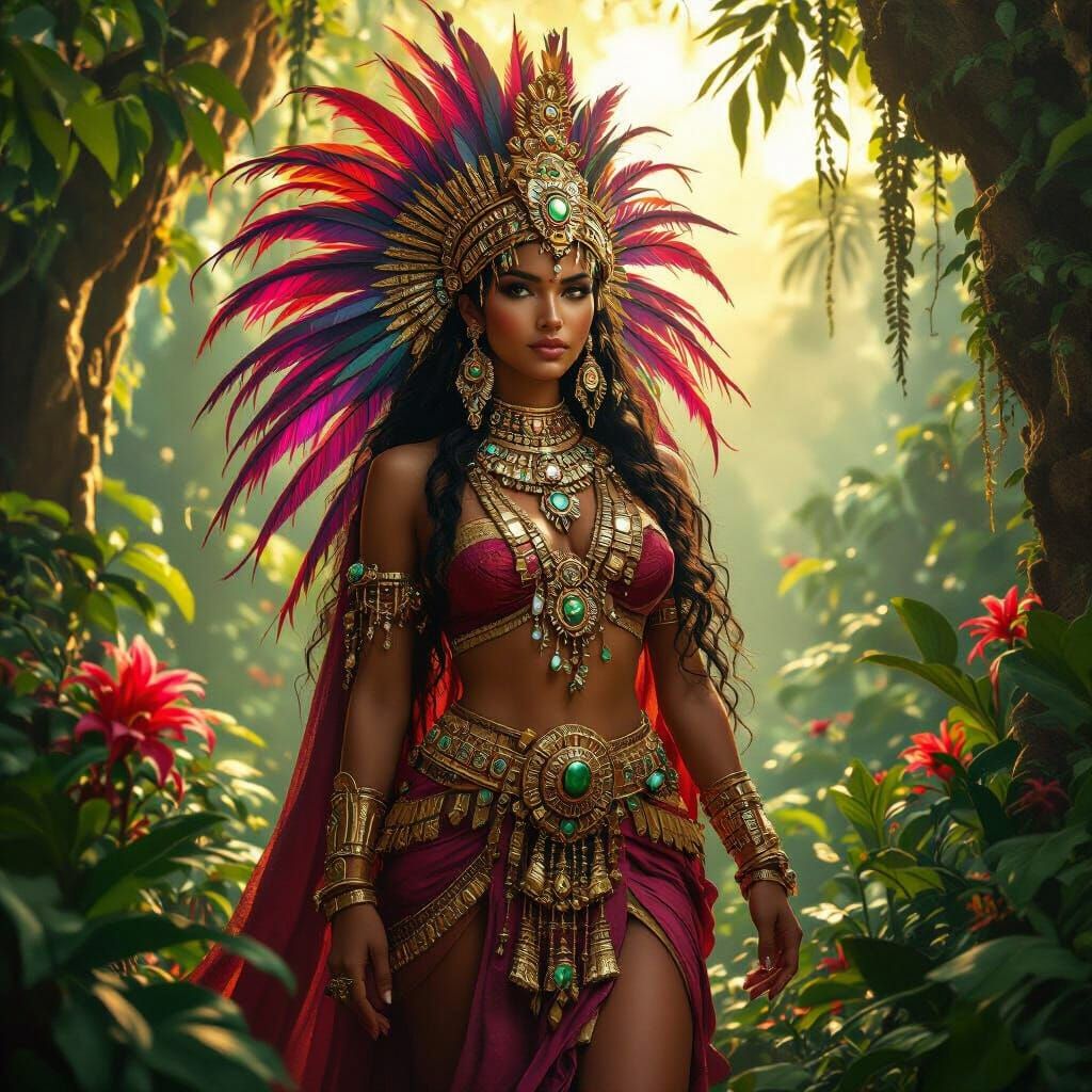 Mayan Goddess in Emerald Jungle, Matte Painting