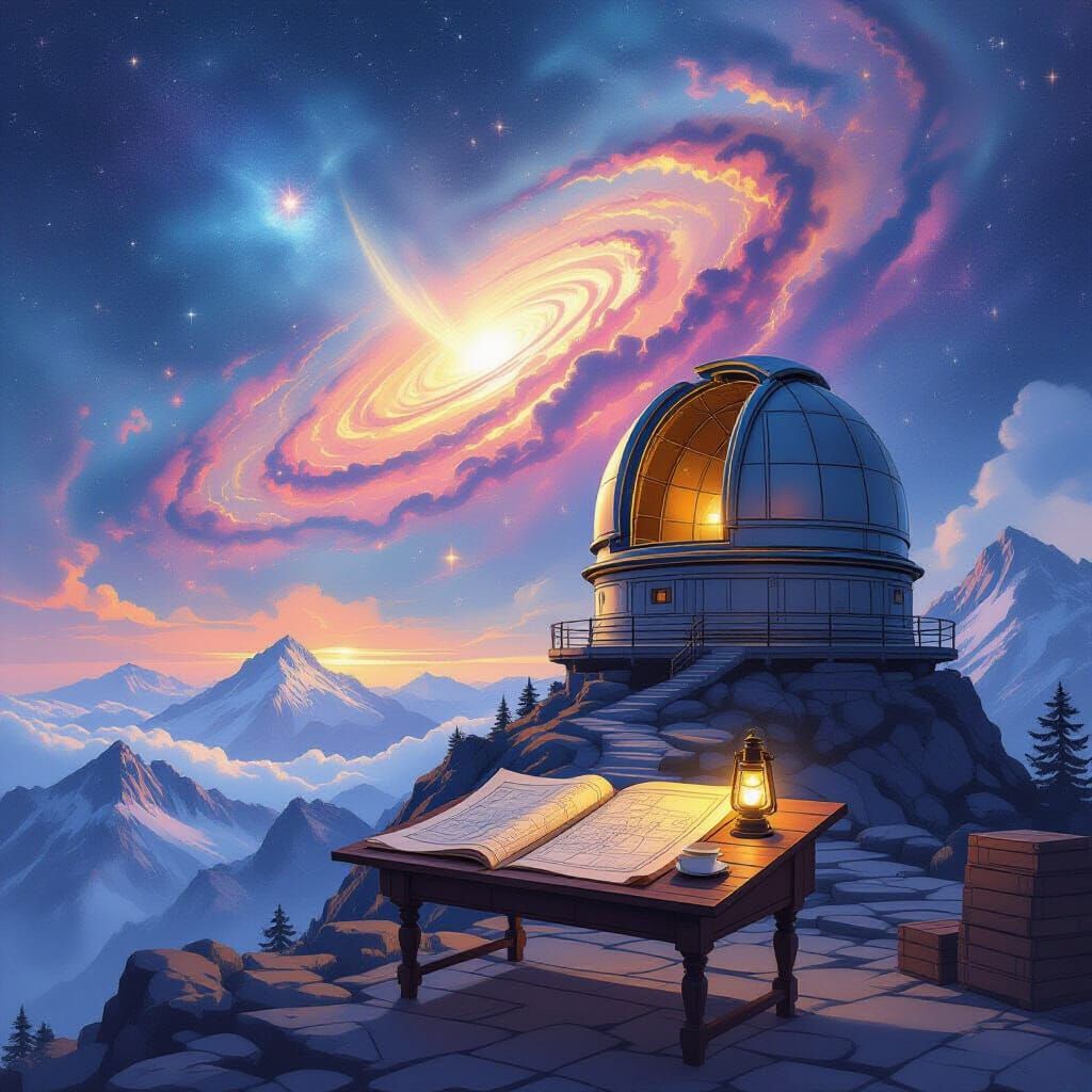Vintage Observatory Under Colorful Nebula Sky