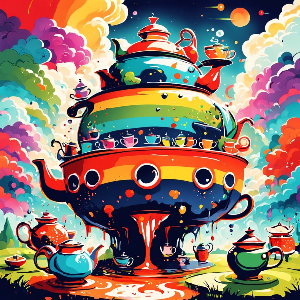 Floating Island Tea Party in Abstract Expressionism