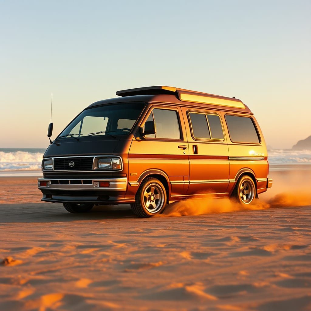 Custom 1989 Nissan Vanette Drifting on Diamond Beach