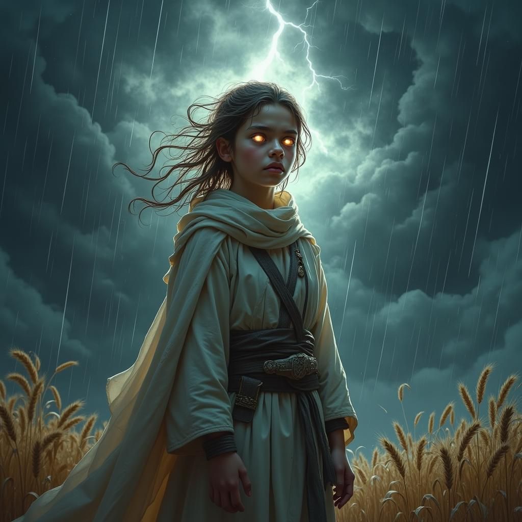 Stormy Resolve: Divine Aura Amidst Chaos