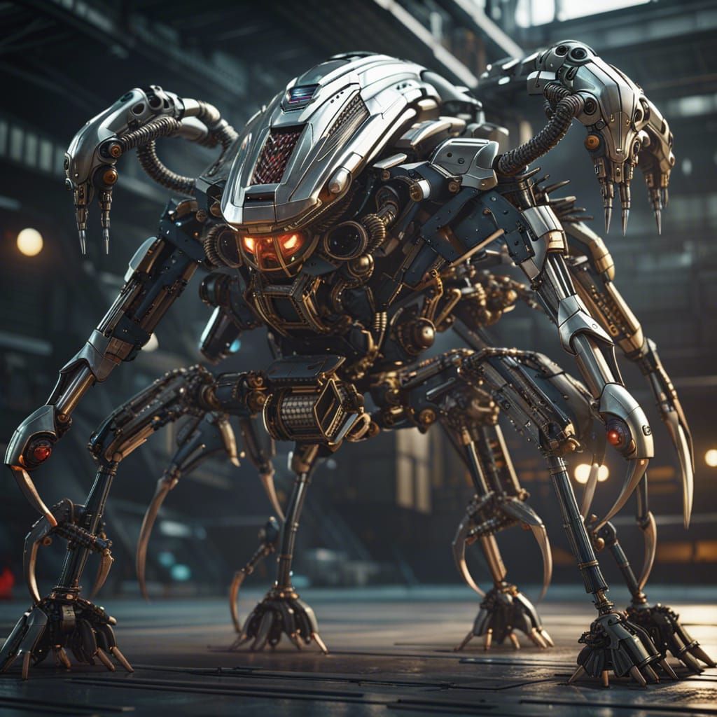 Gargantuan Spider-Legged Battle Robot with Xenomorphic Tenta...