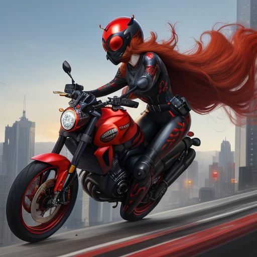 Lady bug superhero, motorbike chase