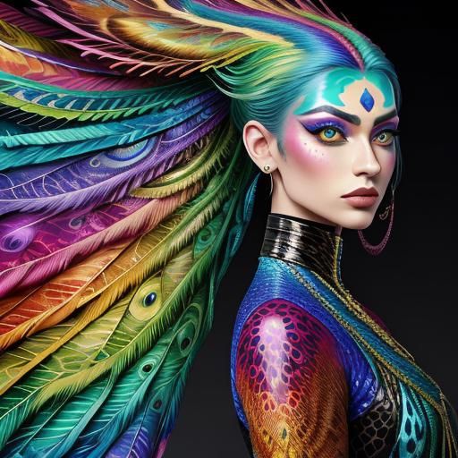 Rainbow Dragon Woman: Holographic Astral Illustration