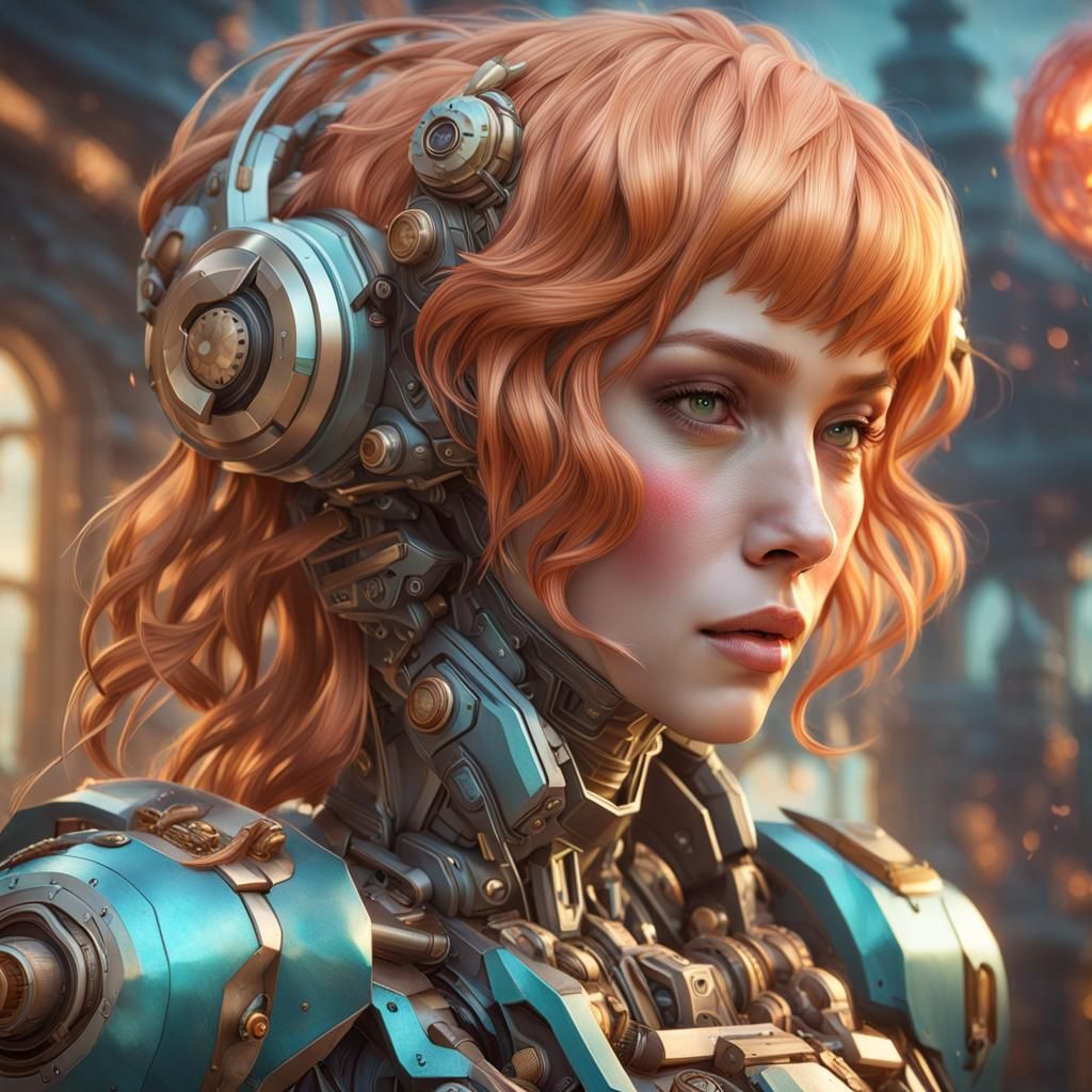 Fantasy Robot Portrait in Art Nouveau Style