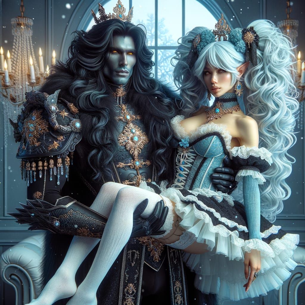 Dark Elf King in Aurora Palace with Maid