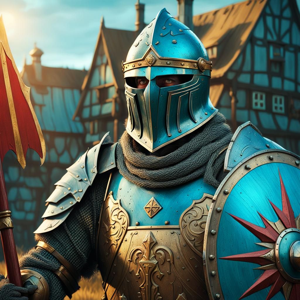 Cosplayer in Medieval Armor with Halberd