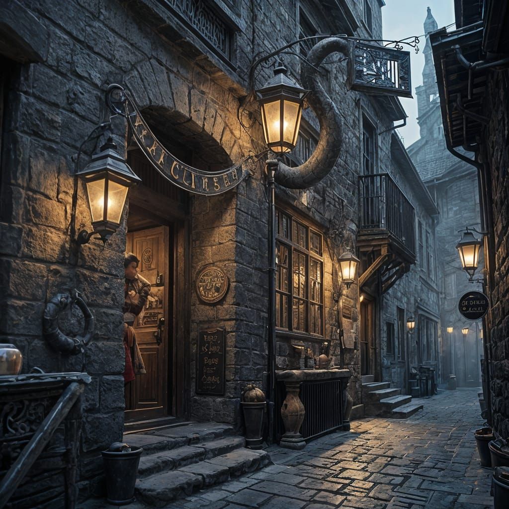 Medieval Alleyway at Night: Lanterns, Mist, and Gothic Fanta...