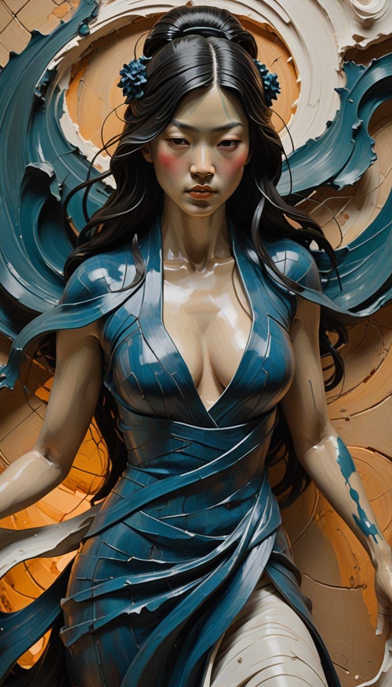Classic Japanese Warrior Goddess in Clay