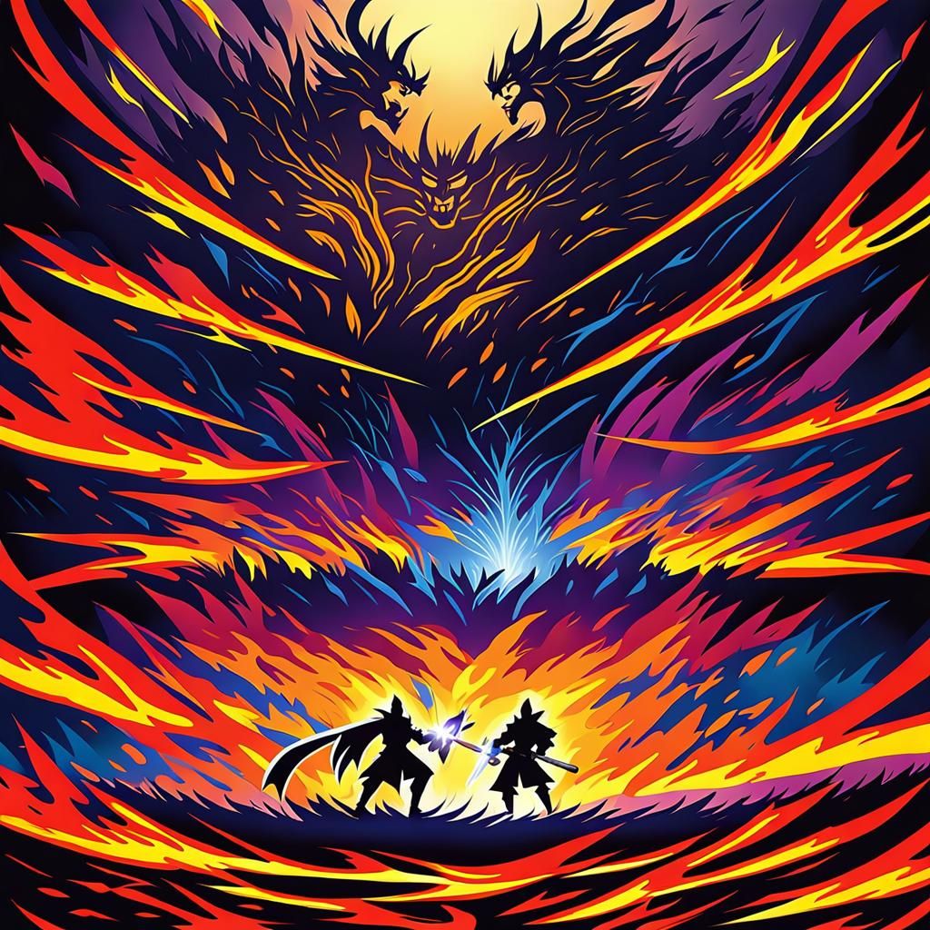 Fiery Battlefield: Anime Warriors Clash with Magic