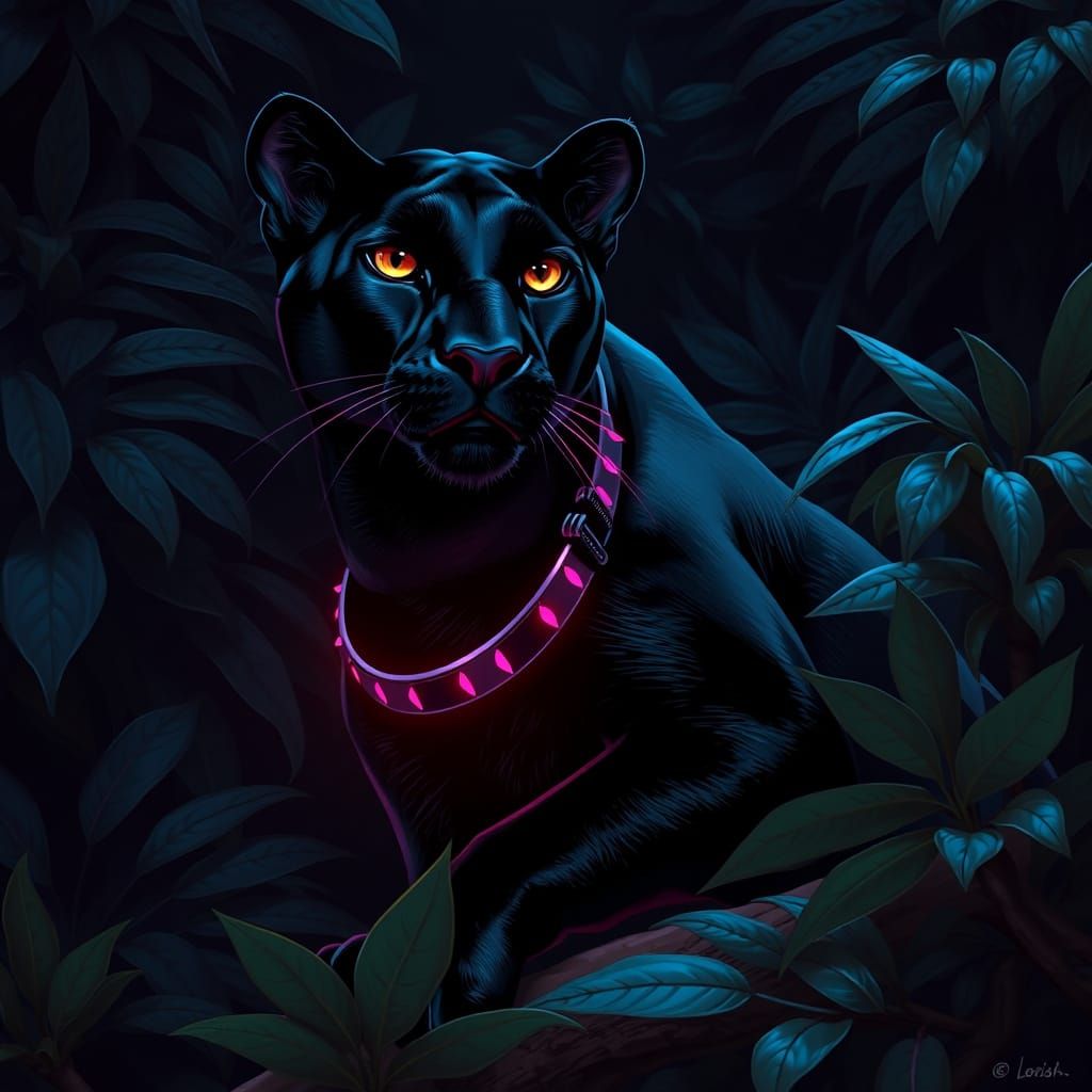 Black Panther in Mystical, Neon-Lit Style