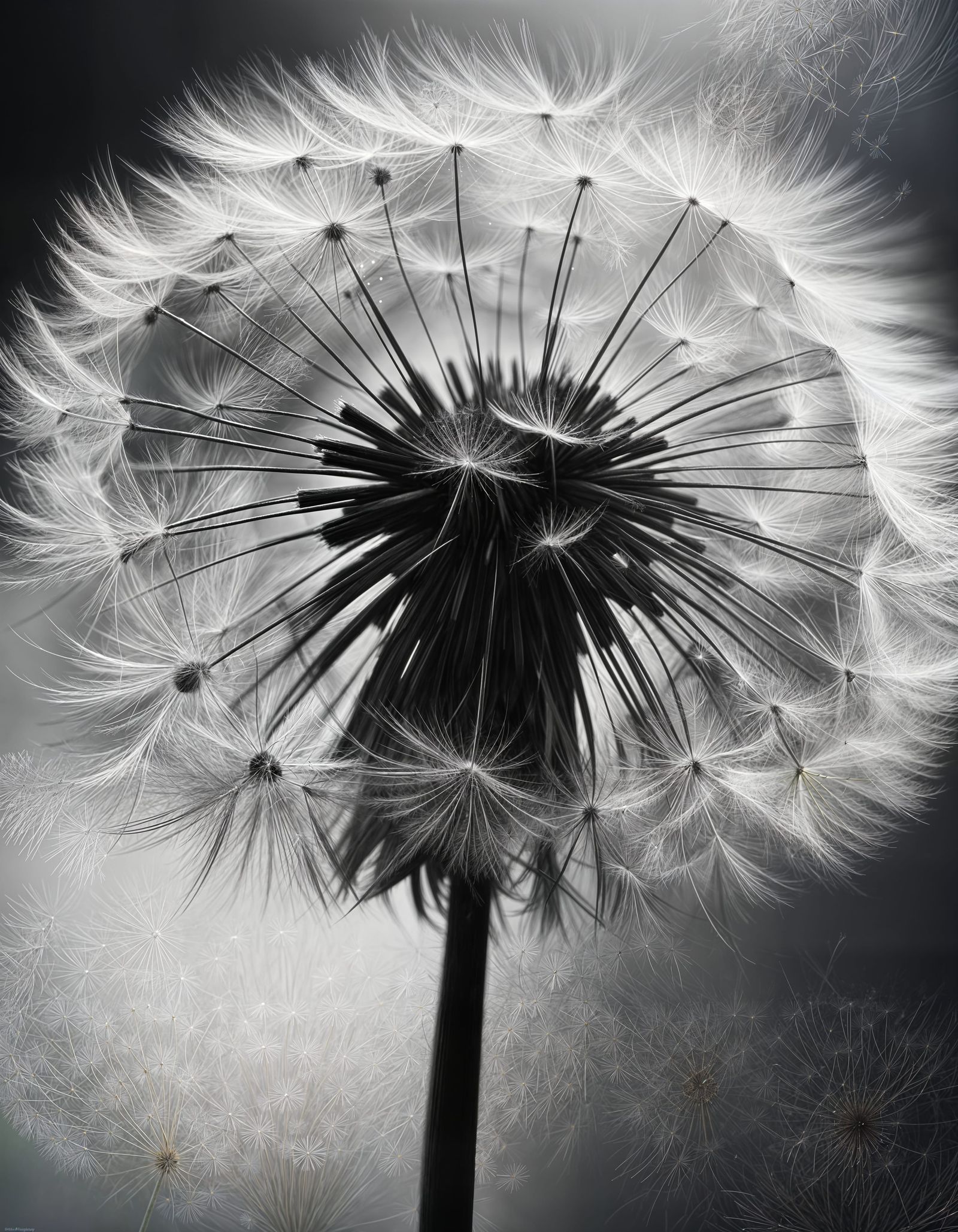 Dandelion Seeds in Wind: Modern Ink and Charcoal