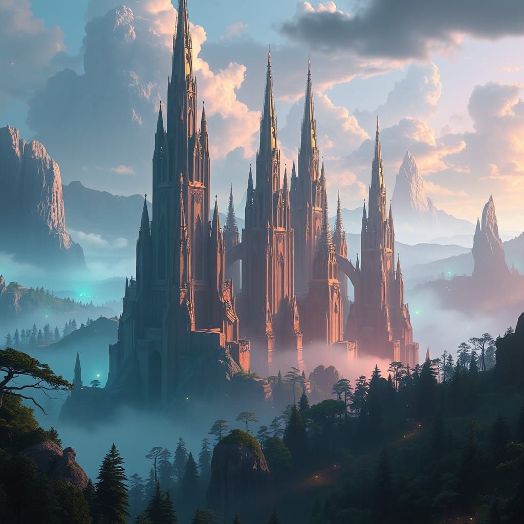 Ethereal Ancient Spires and Mystical Forests in a 8K Matte P...