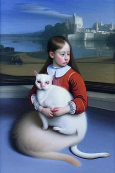 Portrait of Lady with Kitten in Velasquez Style