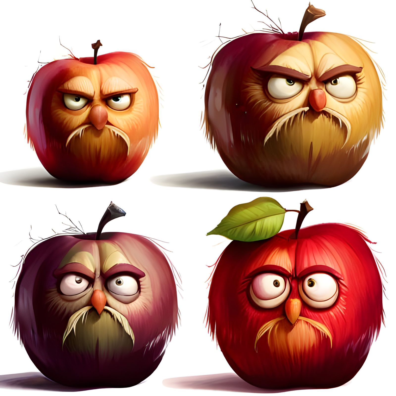 Grumpy Apple Portrait in Playful Digital Art Style