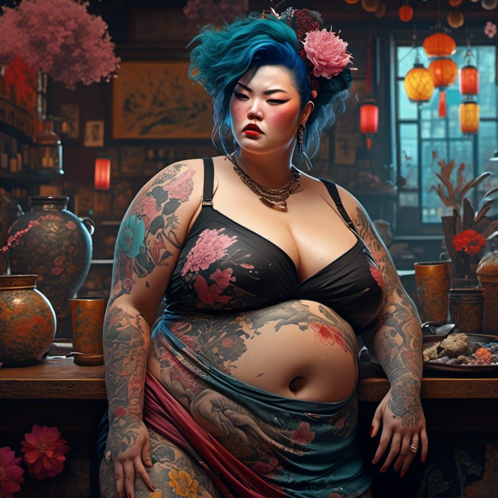 Sensual Plus Size Punk Woman Portrait