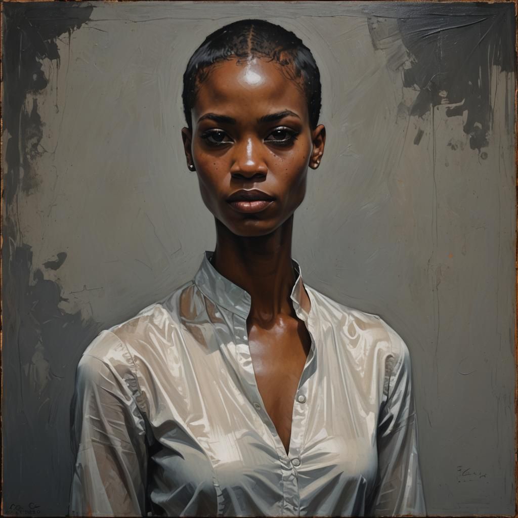 Elegant Black Woman Portrait in Oil Painting Style