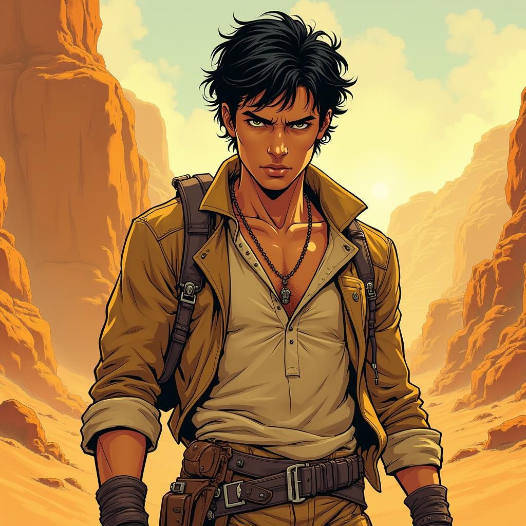 Desert Wanderer: A Comic Book Illustration