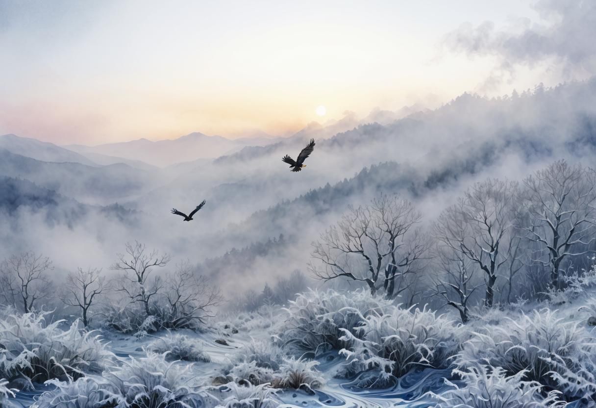 Eagle in Fog: Watercolor Abstract Vector Art