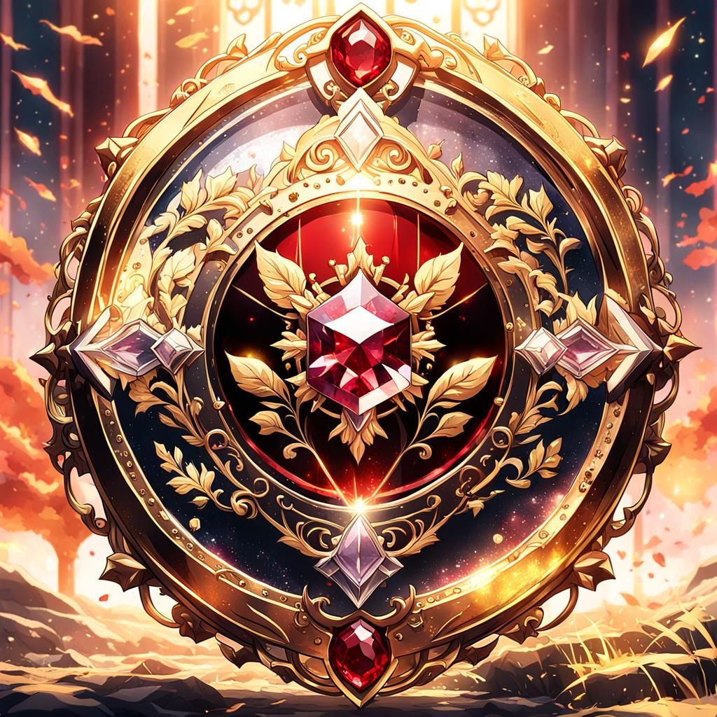 Magical School Badge with Ruby Gem in Anime Style