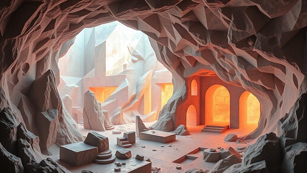 Surreal Cubist Cave Dreamscape with Opalescent Details