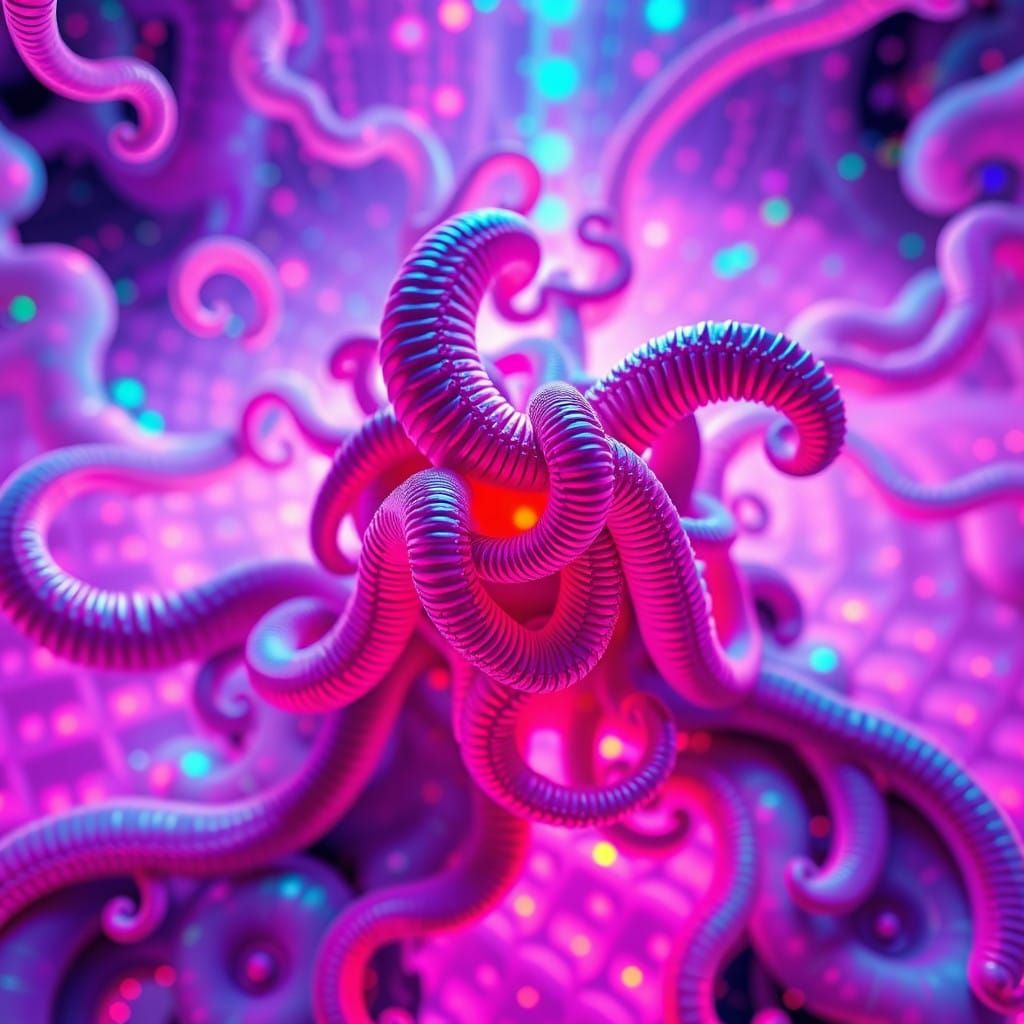Mandelbrot pattern made from tentacles synthwave neon retro