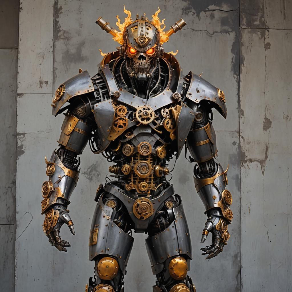 Imposing Robot Chef with Steel and Brass Features