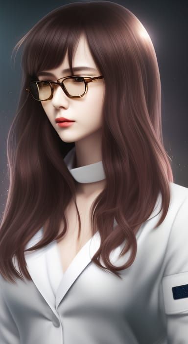 Woman in Lab Coat: Hyperrealistic Digital Portrait