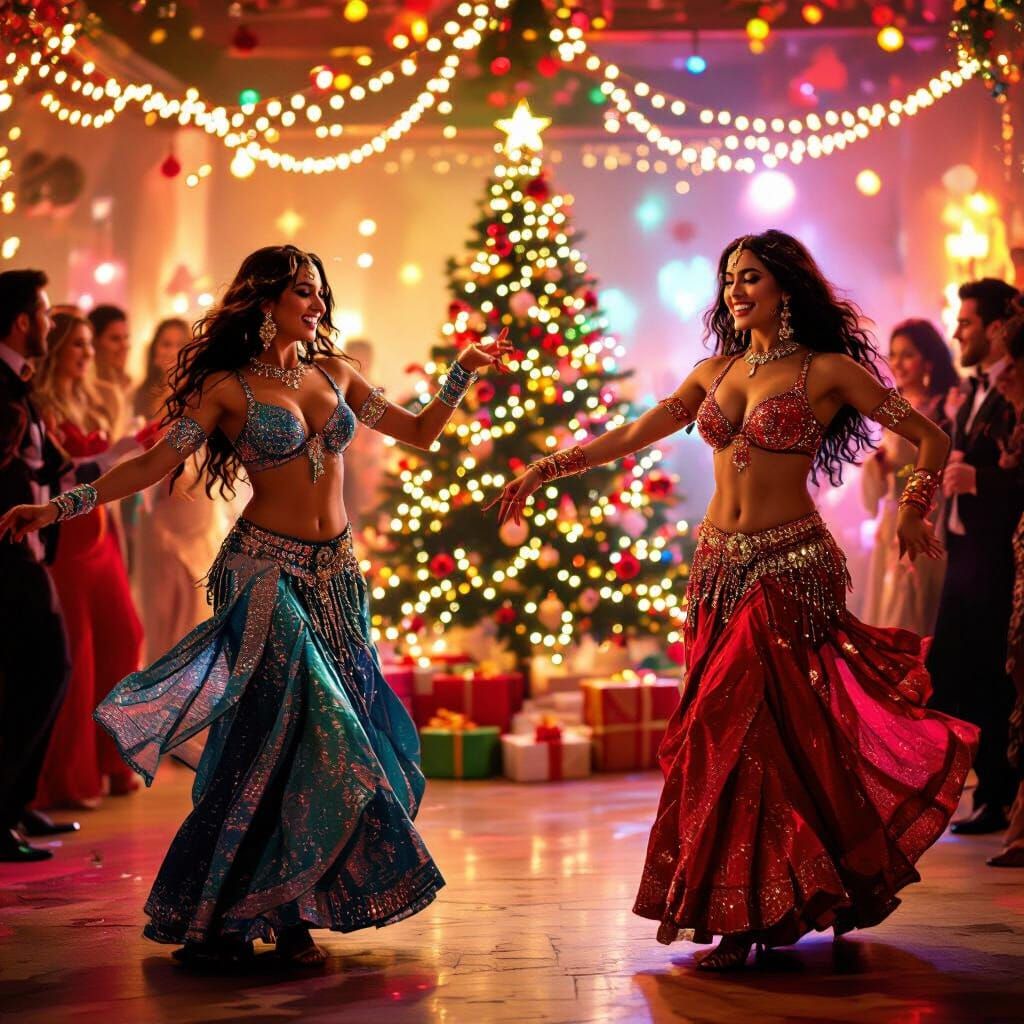 Belly Dancers at a Vibrant Christmas Party