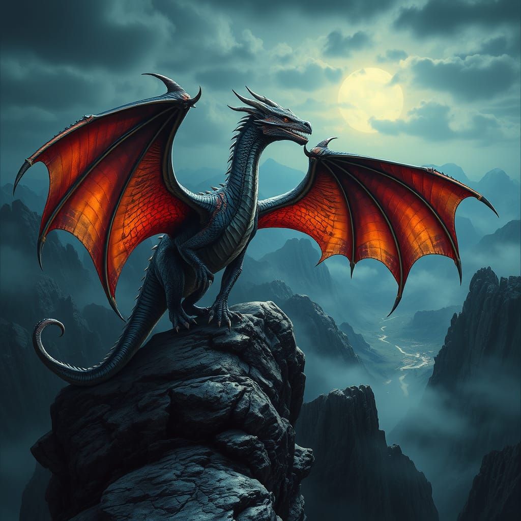Majestic Dragon Overlooks Moonlit Kingdom