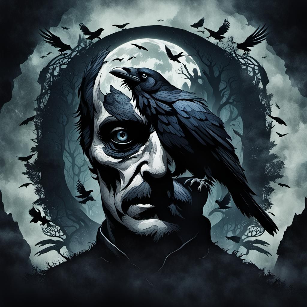 Ethereal Raven in Double Exposure at Midnight