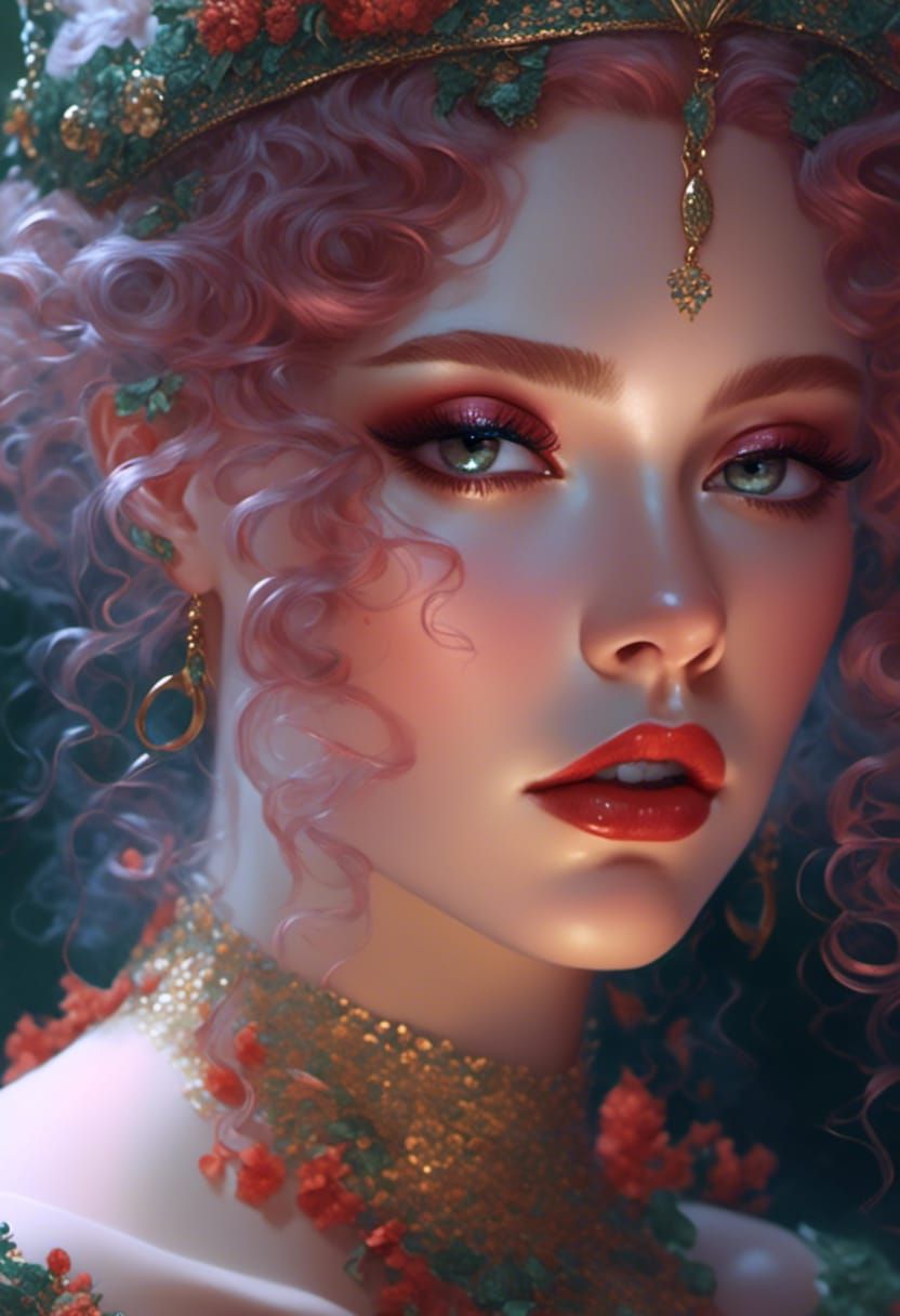 Red-Haired Goddess in Floral Fantasy Style