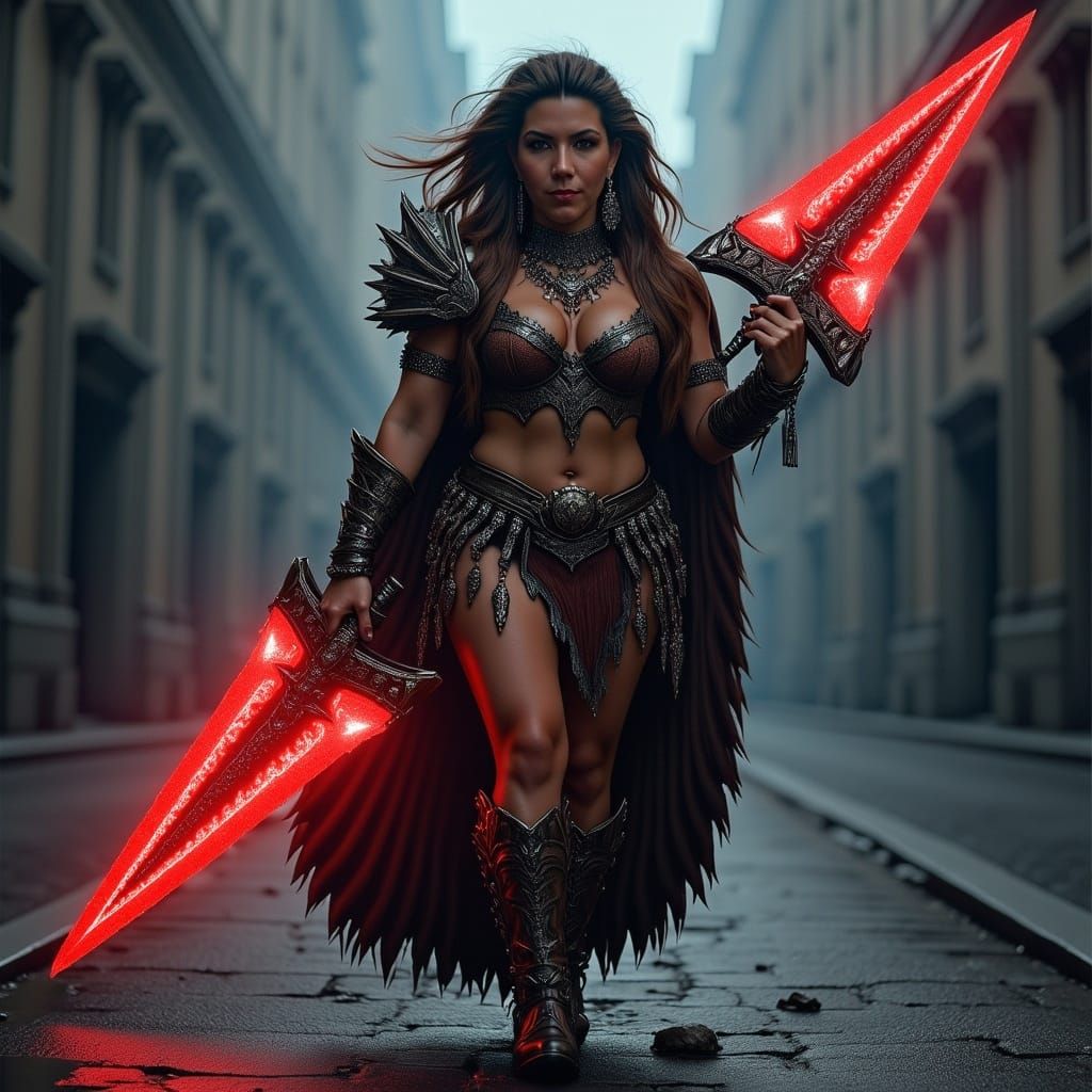 Barbarian Warrior with Neon Greatsword, 1980s Style