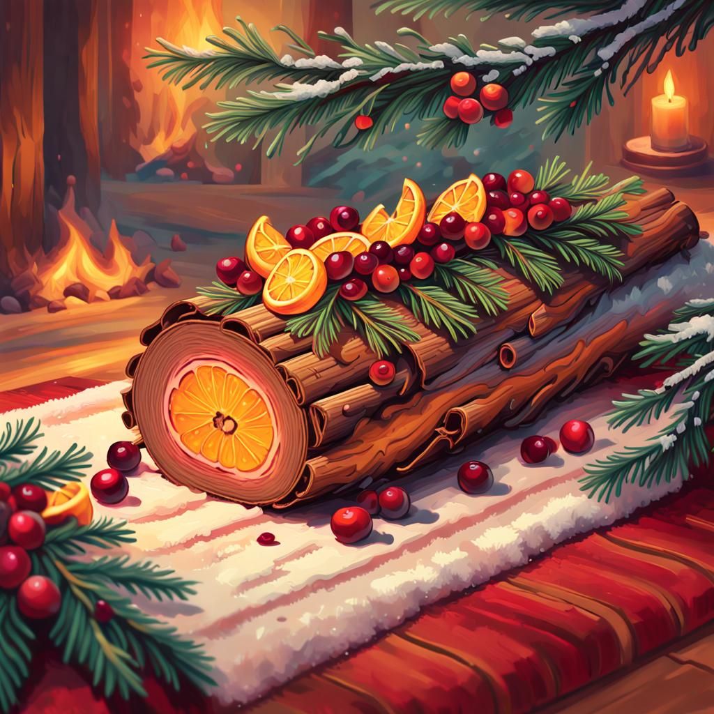 Perfectly Composed Yule Log with Orange Slices