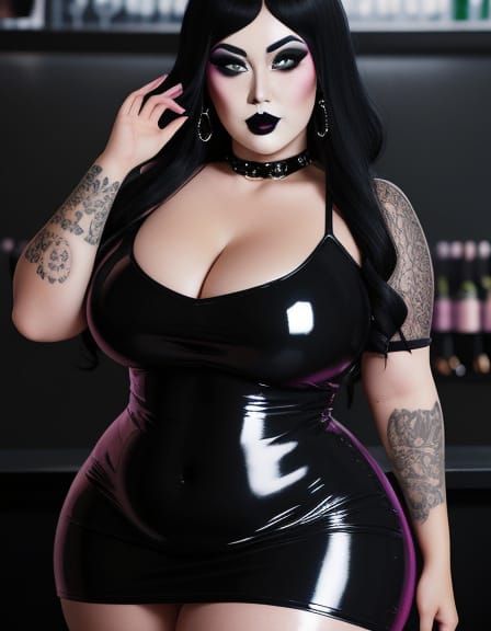 Glitter Goth Woman in Crowded Bar